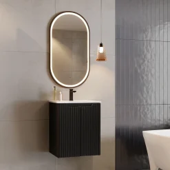 Garnero Arredamenti Mobile Bagno Sospeso-Mobile bagno sospeso 50cm cannettato con lavabo 2 ante Cleany Nero