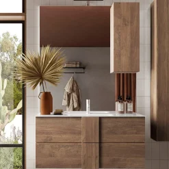 Garnero Arredamenti Mobile Bagno Sospeso-Mobile bagno sospeso 100cm con lavabo e specchio rovere Alvarez