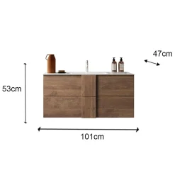 Garnero Arredamenti Mobile Bagno Sospeso-Mobile bagno sospeso 100cm con lavabo e specchio rovere Alvarez