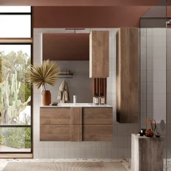 Garnero Arredamenti Mobile Bagno Sospeso-Mobile bagno sospeso 100cm con lavabo e specchio rovere Alvarez