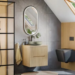 Garnero Arredamenti Mobile Bagno Sospeso-Mobile bagno sospeso 60cm cannettato 2 cassetti rovere Pretty