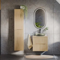 Garnero Arredamenti Mobile Bagno Sospeso-Mobile bagno sospeso 60cm cannettato 2 cassetti rovere Pretty