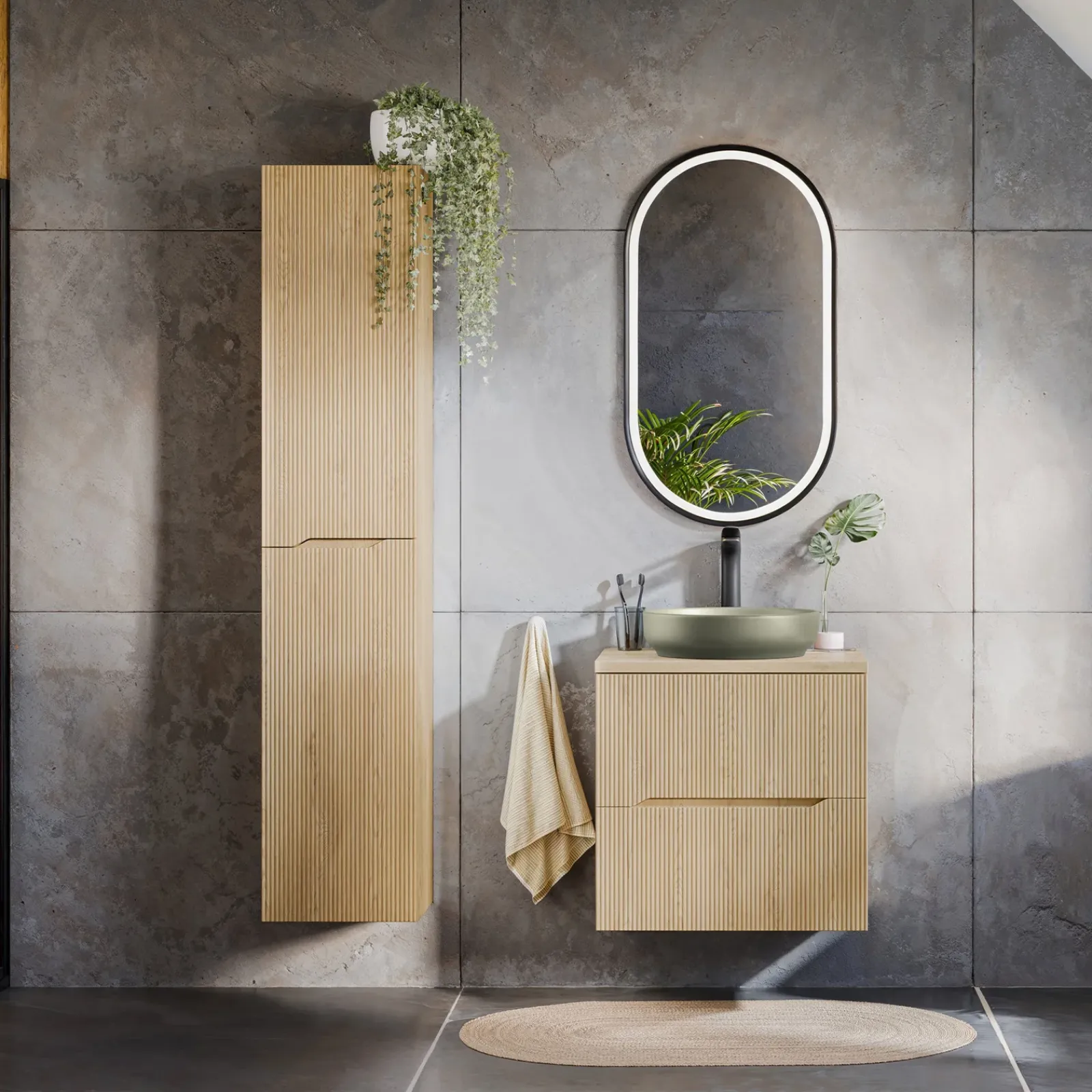 Garnero Arredamenti Mobile Bagno Sospeso-Mobile bagno sospeso 60cm cannettato 2 cassetti rovere Pretty