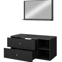 Garnero Arredamenti Mobile Bagno Sospeso-Mobile bagno sospeso 100cm con lavabo e specchio 2 cassetti nero Krom Nero Opaco