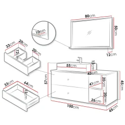 Garnero Arredamenti Mobile Bagno Sospeso-Mobile bagno sospeso 100cm con lavabo e specchio 2 cassetti nero Krom Nero Opaco
