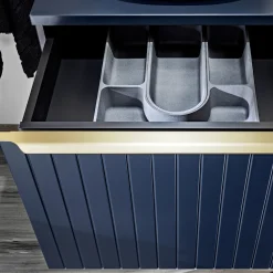 Garnero Arredamenti Mobile Bagno Sospeso-Mobile bagno sospeso 120cm con 2 lavabi, 2 specchi e colonna cannettato blu Deep