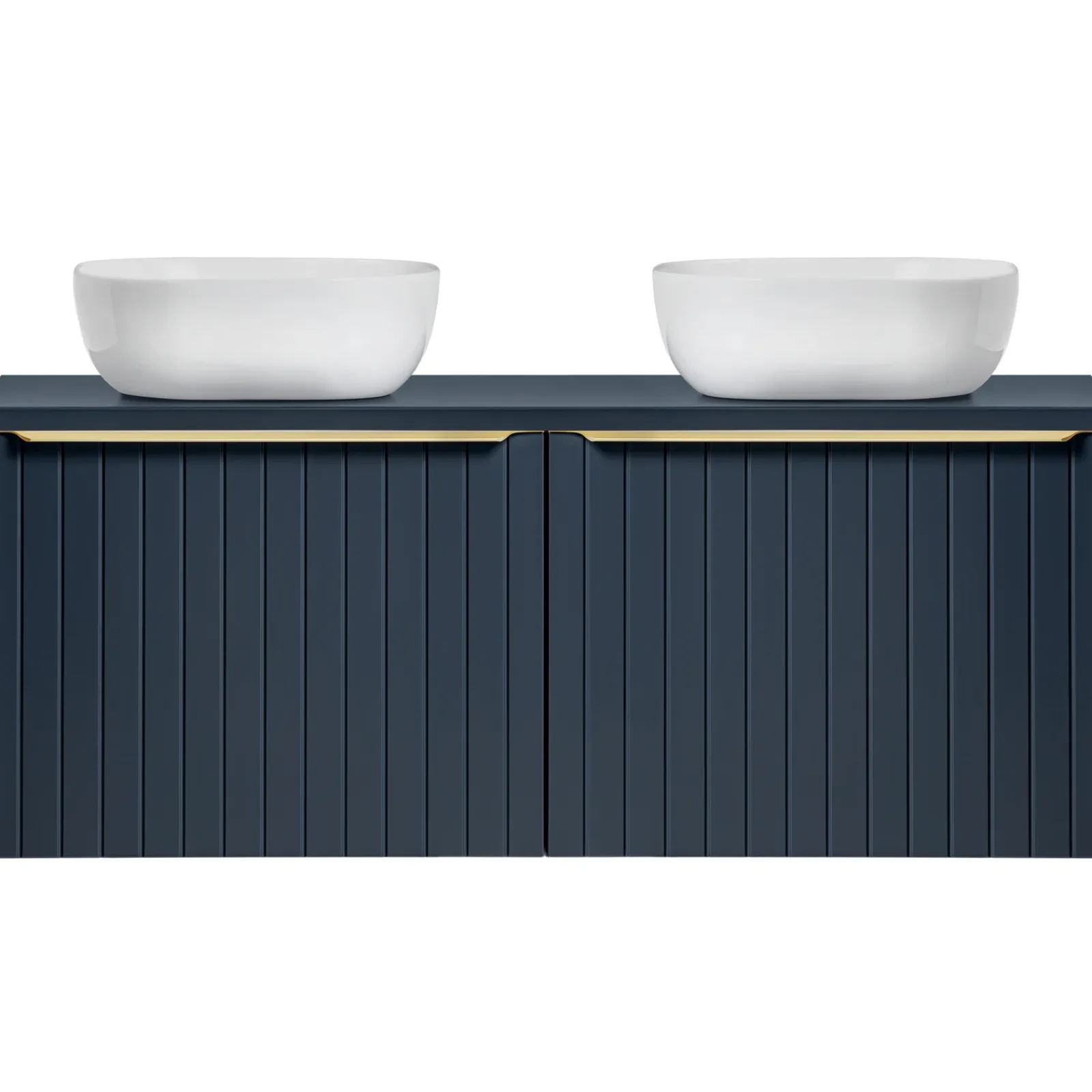 Garnero Arredamenti Mobile Bagno Sospeso-Mobile bagno sospeso 120cm con 2 lavabi, 2 specchi e colonna cannettato blu Deep