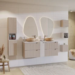 Garnero Arredamenti Mobile Bagno Sospeso-Mobile bagno sospeso 140cm cannettato 4 cassetti beige bianco Cleany Beige - Bianco