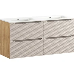 Garnero Arredamenti Mobile Bagno Sospeso-Mobile bagno sospeso 120cm con doppio lavabo da incasso beige rovere Swim
