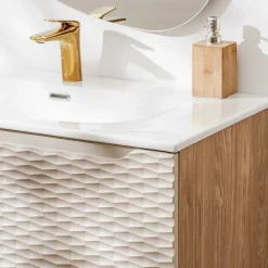 Garnero Arredamenti Mobile Bagno Sospeso-Mobile bagno sospeso 120cm con doppio lavabo da incasso beige rovere Swim