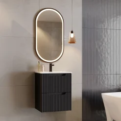 Garnero Arredamenti Mobile Bagno Sospeso-Mobile bagno sospeso 50cm cannettato con lavabo 2 cassetti Cleany Nero