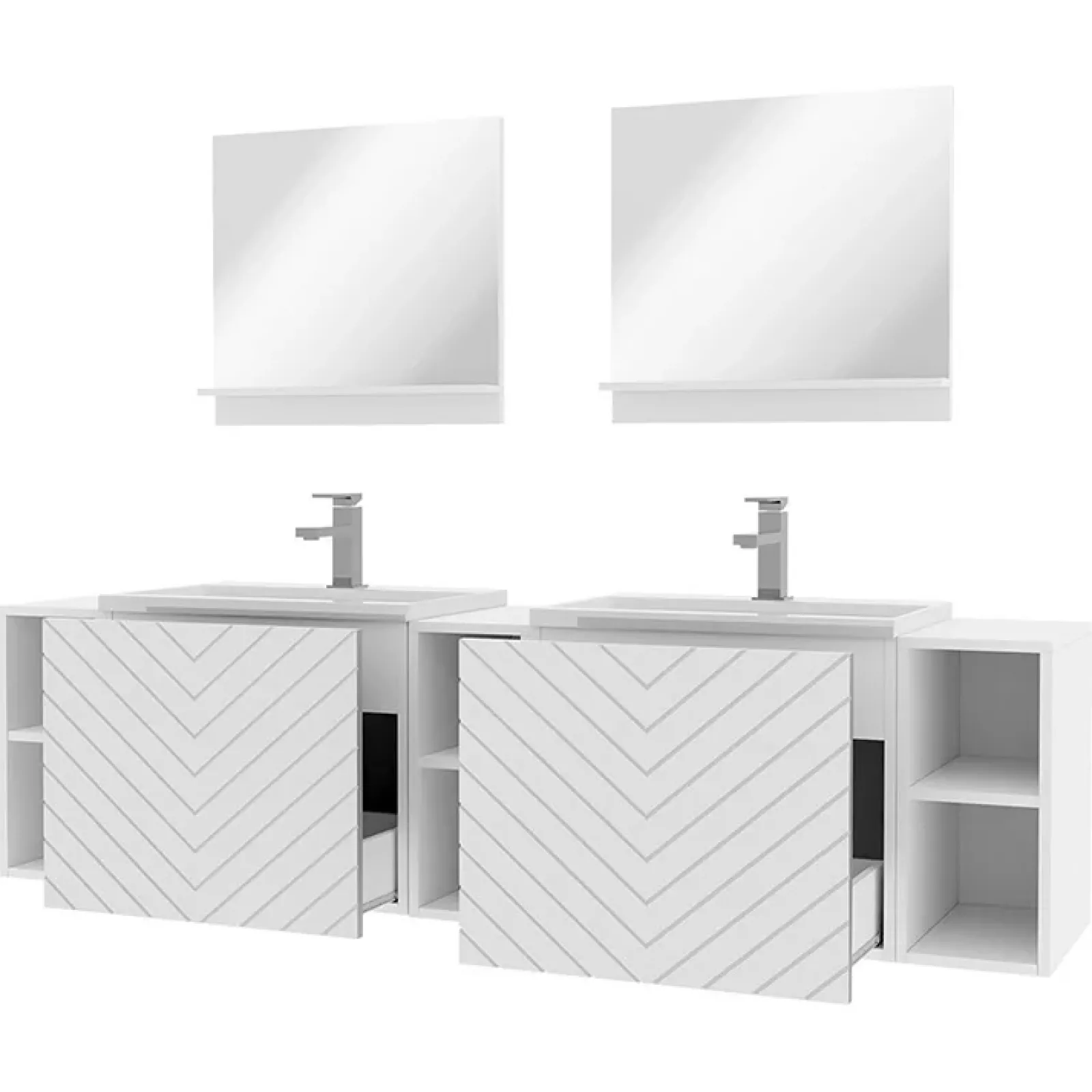 Garnero Arredamenti Mobile Bagno Sospeso-Mobile bagno sospeso 190cm con doppio lavabo e specchi serigrafato bianco Baden 4 Bianco Lucido