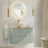 Garnero Arredamenti Mobile Bagno Sospeso-Mobile bagno sospeso 80cm cannettato 2 cassetti verde salvia rovere Greeny