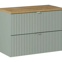Garnero Arredamenti Mobile Bagno Sospeso-Mobile bagno sospeso 80cm cannettato 2 cassetti verde salvia rovere Greeny