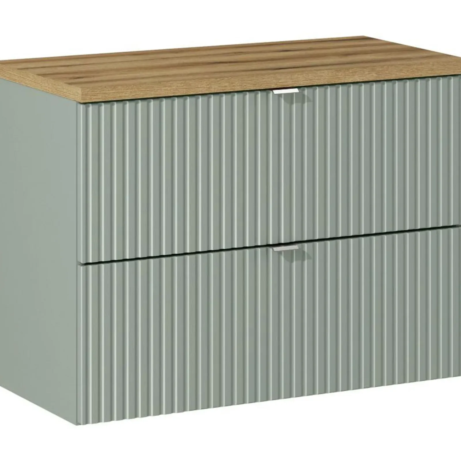 Garnero Arredamenti Mobile Bagno Sospeso-Mobile bagno sospeso 80cm cannettato 2 cassetti verde salvia rovere Greeny