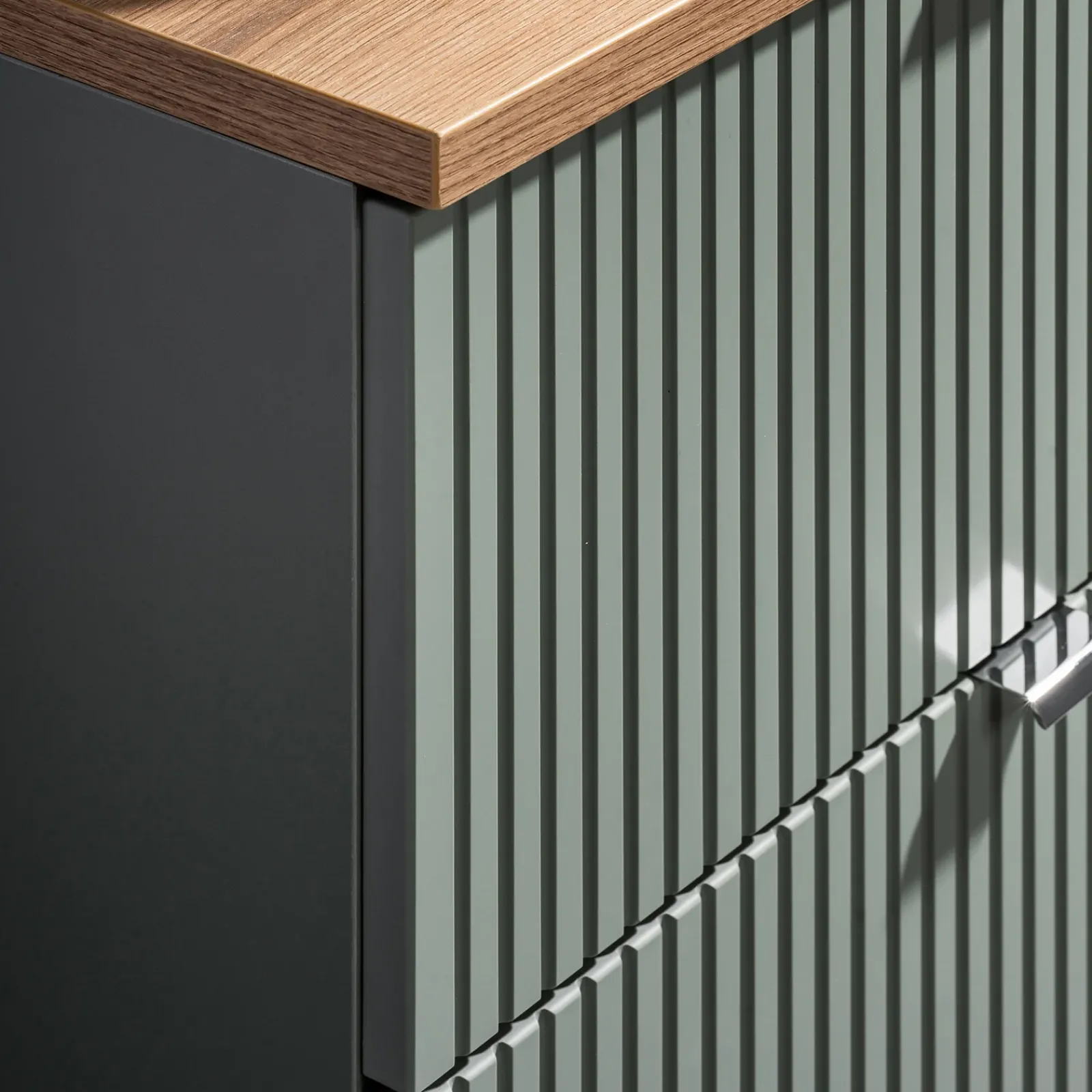 Garnero Arredamenti Mobile Bagno Sospeso-Mobile bagno sospeso 80cm cannettato 2 cassetti verde salvia rovere Greeny