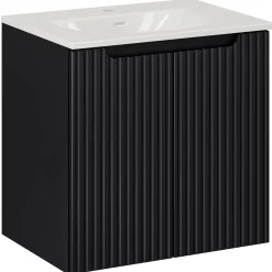 Garnero Arredamenti Mobile Bagno Sospeso-Mobile bagno sospeso 60cm cannettato con lavabo 2 ante Cleany Nero