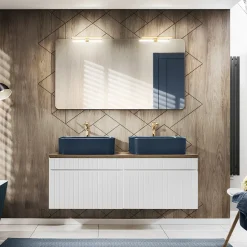 Garnero Arredamenti Mobile Bagno Sospeso-Mobile bagno sospeso 120cm cannettato 2 cassettoni bianco quercia Autentic