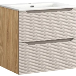 Garnero Arredamenti Mobile Bagno Sospeso-Mobile bagno sospeso 60cm con lavabo da incasso 2 cassetti beige rovere Swim