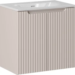 Garnero Arredamenti Mobile Bagno Sospeso-Mobile bagno sospeso 60cm cannettato con lavabo 2 ante Cleany Beige
