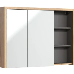 Garnero Arredamenti Mobile Bagno Sospeso-Mobile bagno sospeso 100cm con lavabo, mobile specchio e colonna rovere antracite Veny