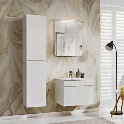 Garnero Arredamenti Mobile Bagno Sospeso-Mobile bagno sospeso 60cm cannettato con lavabo 1 cassettone Autentic Bianco