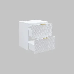 Garnero Arredamenti Mobile Bagno Sospeso-Mobile bagno sospeso 61cm con colonna bianco frontali decorati Konny Bianco Lucido - Bianco opaco