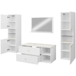 Garnero Arredamenti Mobile Bagno Sospeso-Mobile bagno sospeso 100cm con lavabo, specchio e 2 colonne bianco Krom Bianco Opaco