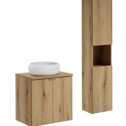 Garnero Arredamenti Mobile Bagno Sospeso-Mobile bagno sospeso 60cm con lavabo e colonna rovere Rovery