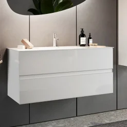 Garnero Arredamenti Mobile Bagno Sospeso-Mobile bagno sospeso 80cm con lavabo 2 cassetti bianco lucido Moon