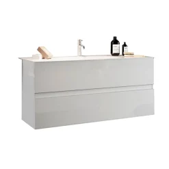 Garnero Arredamenti Mobile Bagno Sospeso-Mobile bagno sospeso 80cm con lavabo 2 cassetti bianco lucido Moon