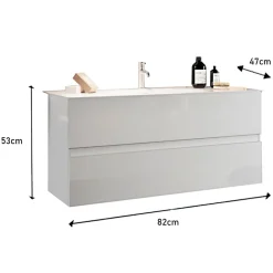 Garnero Arredamenti Mobile Bagno Sospeso-Mobile bagno sospeso 80cm con lavabo 2 cassetti bianco lucido Moon