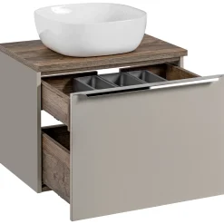 Garnero Arredamenti Mobile Bagno Sospeso-Mobile bagno sospeso 60cm con lavabo, mobile specchio e colonna grigio quercia Serif