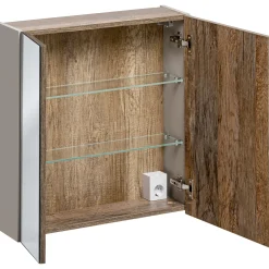 Garnero Arredamenti Mobile Bagno Sospeso-Mobile bagno sospeso 60cm con lavabo, mobile specchio e colonna grigio quercia Serif