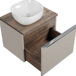 Garnero Arredamenti Mobile Bagno Sospeso-Mobile bagno sospeso 60cm con lavabo, mobile specchio e colonna grigio quercia Serif