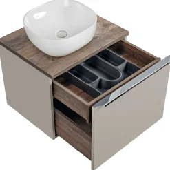 Garnero Arredamenti Mobile Bagno Sospeso-Mobile bagno sospeso 60cm con lavabo, mobile specchio e colonna grigio quercia Serif