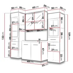 Garnero Arredamenti Mobile Bagno Sospeso-Mobile bagno sospeso 60cm con lavabo, specchio e 2 colonne grigio lucido bianco Luz Grigio - Bianco Lucido