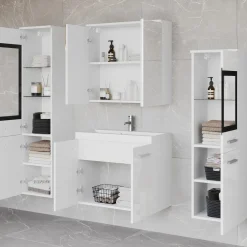 Garnero Arredamenti Mobile Bagno Sospeso-Mobile bagno sospeso 60cm con lavabo, specchio e 2 colonne Luz Bianco Lucido