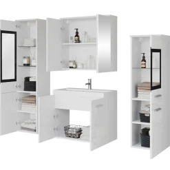 Garnero Arredamenti Mobile Bagno Sospeso-Mobile bagno sospeso 60cm con lavabo, specchio e 2 colonne Luz Bianco Lucido