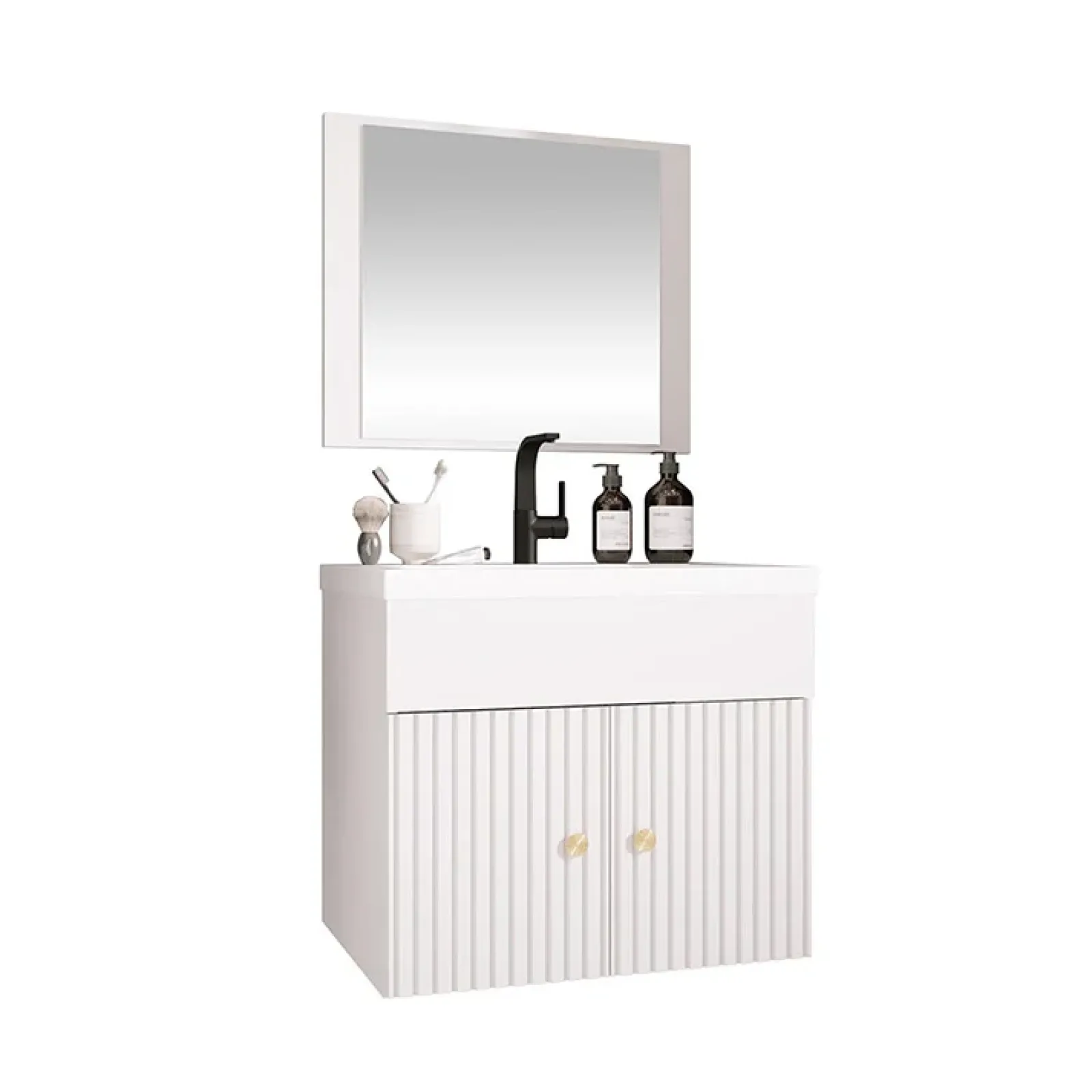 Garnero Arredamenti Mobile Bagno Sospeso-Mobile bagno sospeso 60cm con specchio serigrafato bianco Ischia 5 Bianco Lucido