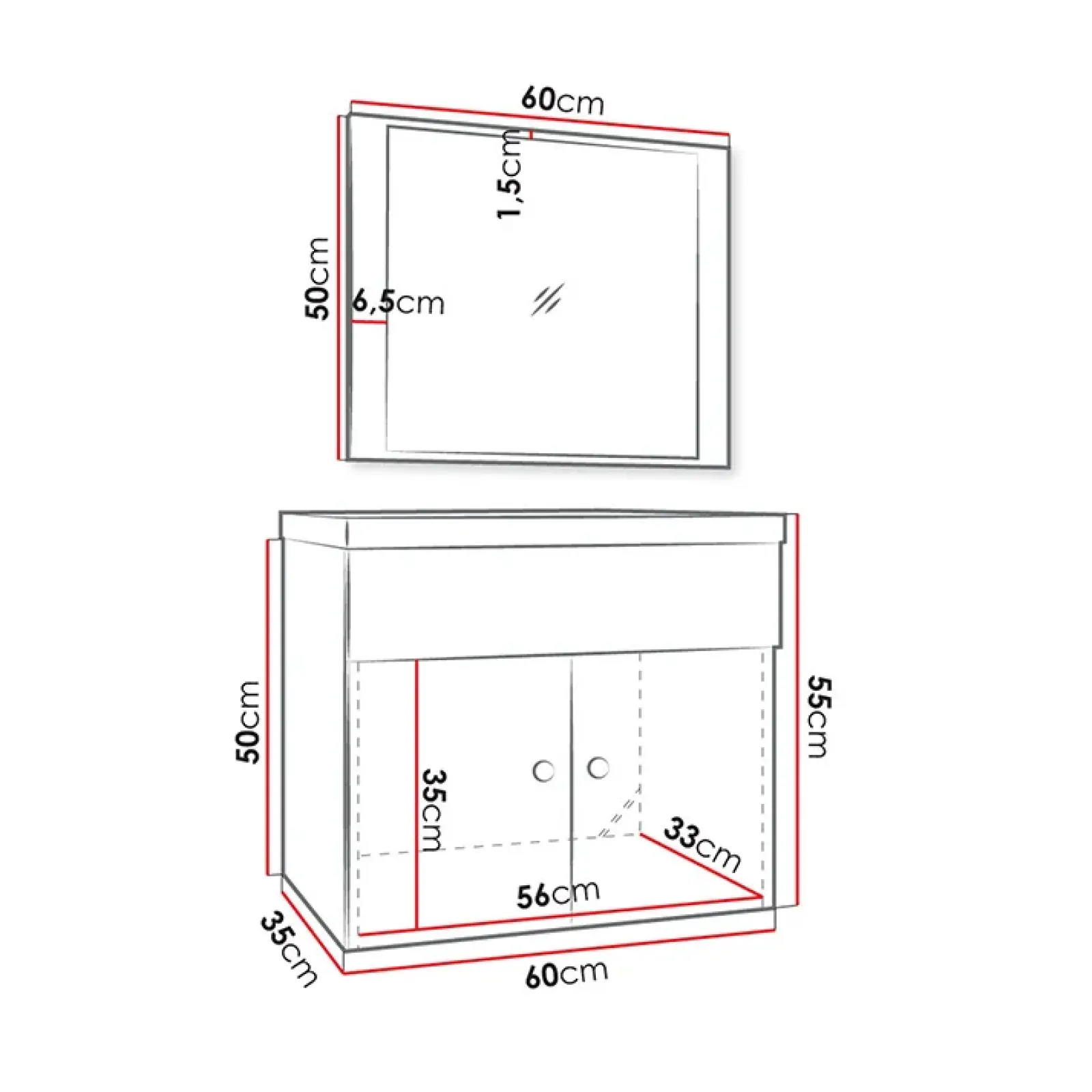 Garnero Arredamenti Mobile Bagno Sospeso-Mobile bagno sospeso 60cm con specchio serigrafato bianco Ischia 5 Bianco Lucido
