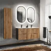 Garnero Arredamenti Mobile Bagno Sospeso-Mobile bagno sospeso 120cm cm con 2 lavabi da incasso, 2 specchi e colonna quercia antracite Limpid