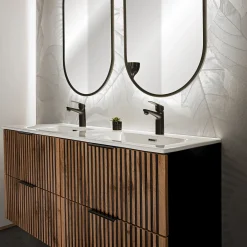 Garnero Arredamenti Mobile Bagno Sospeso-Mobile bagno sospeso 120cm cm con 2 lavabi da incasso, 2 specchi e colonna quercia antracite Limpid