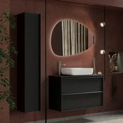 Garnero Arredamenti Mobile Bagno Sospeso-Mobile bagno sospeso 92cm con lavabo e specchio nero frassinato Absolut