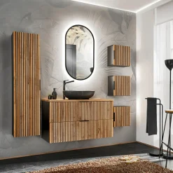 Garnero Arredamenti Mobile Bagno Sospeso-Mobile bagno sospeso 100cm cm con lavabo, specchio, colonna e cubotti quercia antracite Limpid