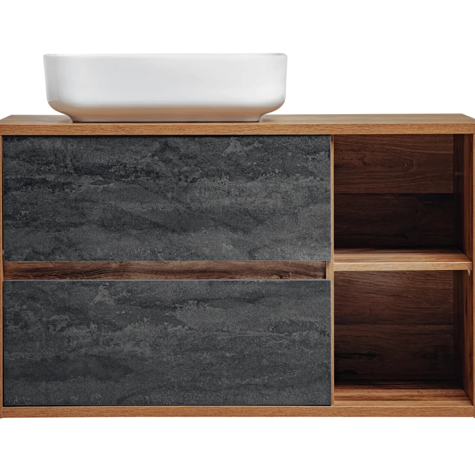 Garnero Arredamenti Mobile Bagno Sospeso-Mobile bagno sospeso 100cm con lavabo, mobile specchio e colonna rovere antracite Stony