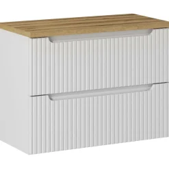 Garnero Arredamenti Mobile Bagno Sospeso-Mobile bagno sospeso 80cm cannettato 2 cassetti bianco rovere Cleany Bianco Opaco