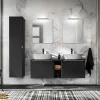 Garnero Arredamenti Mobile Bagno Sospeso-Mobile bagno sospeso 140cm con 2 lavabi, specchio e colonna nero Serif