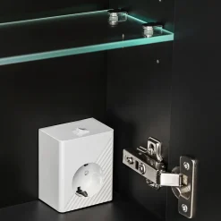 Garnero Arredamenti Mobile Bagno Sospeso-Mobile bagno sospeso 140cm con 2 lavabi, specchio e colonna nero Serif