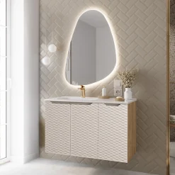 Garnero Arredamenti Mobile Bagno Sospeso-Mobile bagno sospeso 90cm con lavabo da incasso beige rovere Swim Beige - Rovere